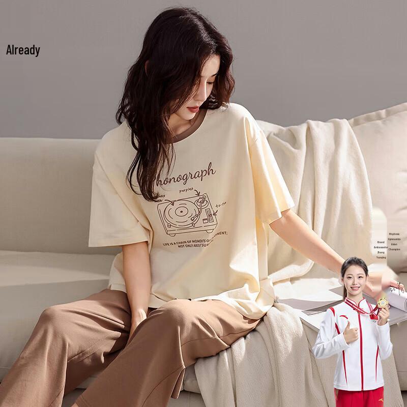 Women s Summer Thin Cotton Short Sleeve Long Pants Pajama & Loungewear Set XL