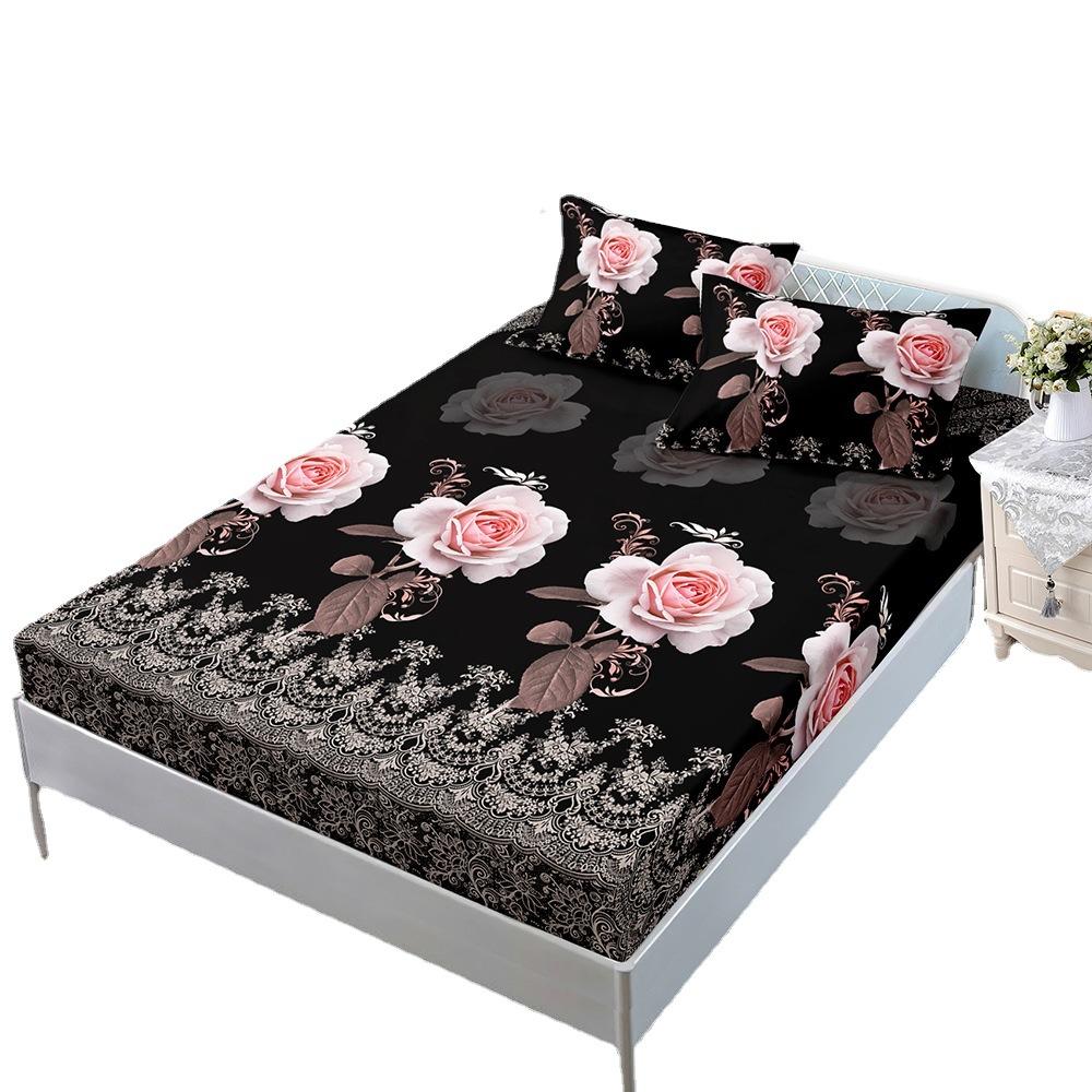 Flower Rose Kit, Bed Hat Three-Piece Set, Bed Cover, Pillowcase, Mattress Protective Cover, Bed Sheet All-Inclusive.
