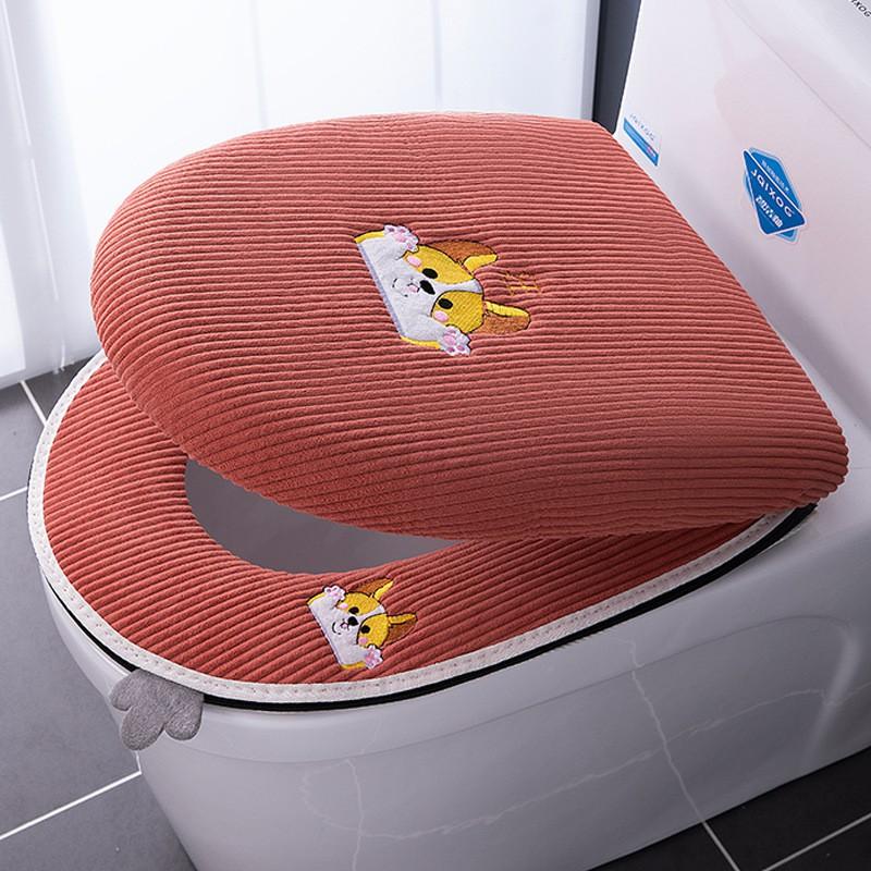 Soft Plush Toilet Seat Cover Set With Lid 2-Piece Winter Fall Bathroom Accessory Home Use