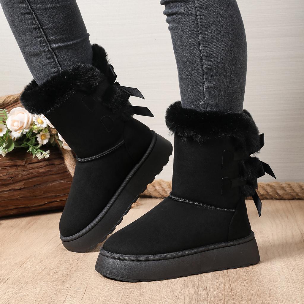 Fashion 2025 New Women Mid-calf Boots Solid Color Classic Retro Shoes Women Thick Plush Thick Sole Non-slip Fashion Snow Boots Women