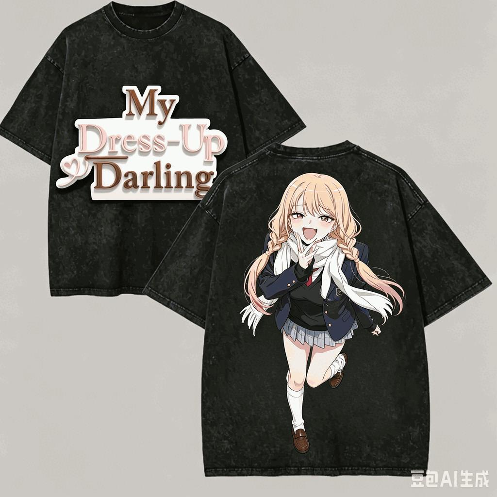 My Anime T-shirt Marin Printed Vintage Washed Oversized Streetwear Summer Cotton Tees Clothes Men Clothing