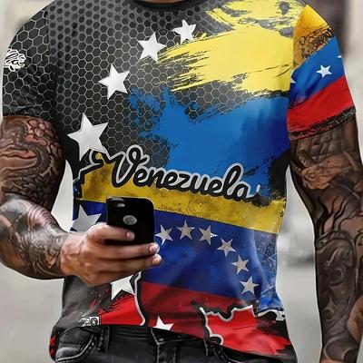 3D pánské venezuelské tričko s potiskem - polyester Spandex s výstřihem do pračky Neformální styl