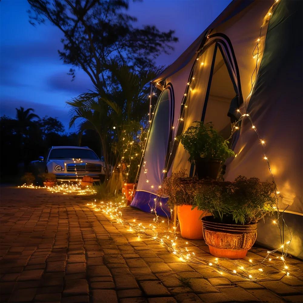 Solar Camping String Lights-50/100 LEDs Bright Waterproof Outdoor Decor for RV Tent Car Camping Ambient Lighting for Camper Gear