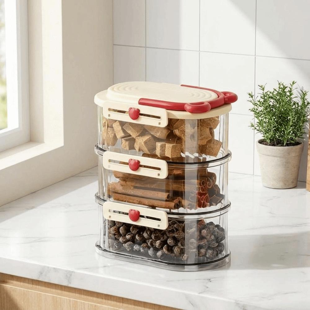 Stackable Spice Storage Box Moisture Proof Large Capacity Timed Seasoning Jar Snap-on Lid Plastic Sealed Storage Container