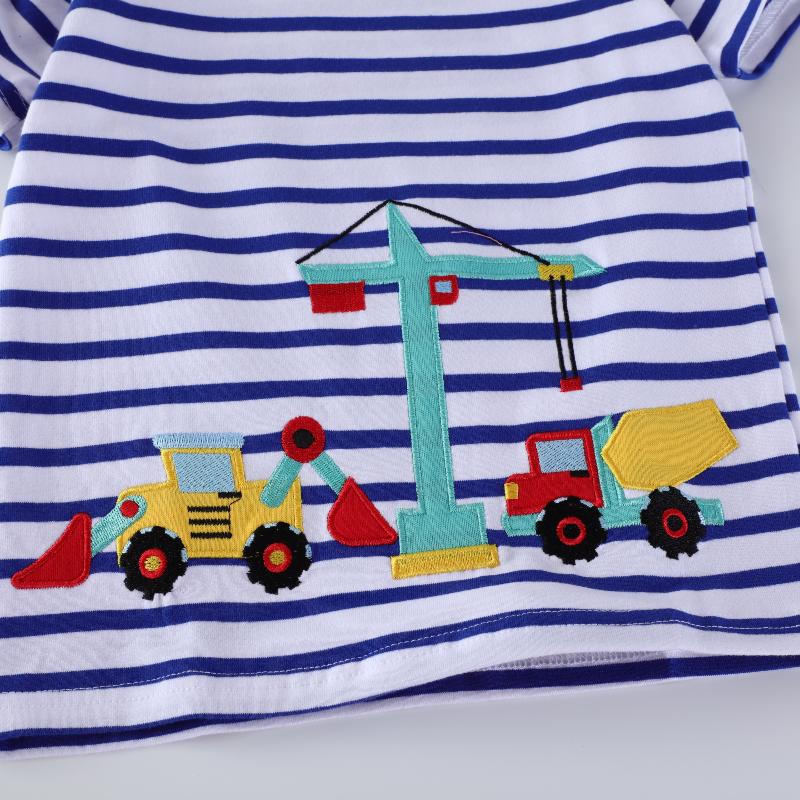 Little Maven Tops Children's Clothing Cartoon Excavator Kids Clothes 2026 Summer Baby Boys Short Sleeve Striped  T Shirts Cotton