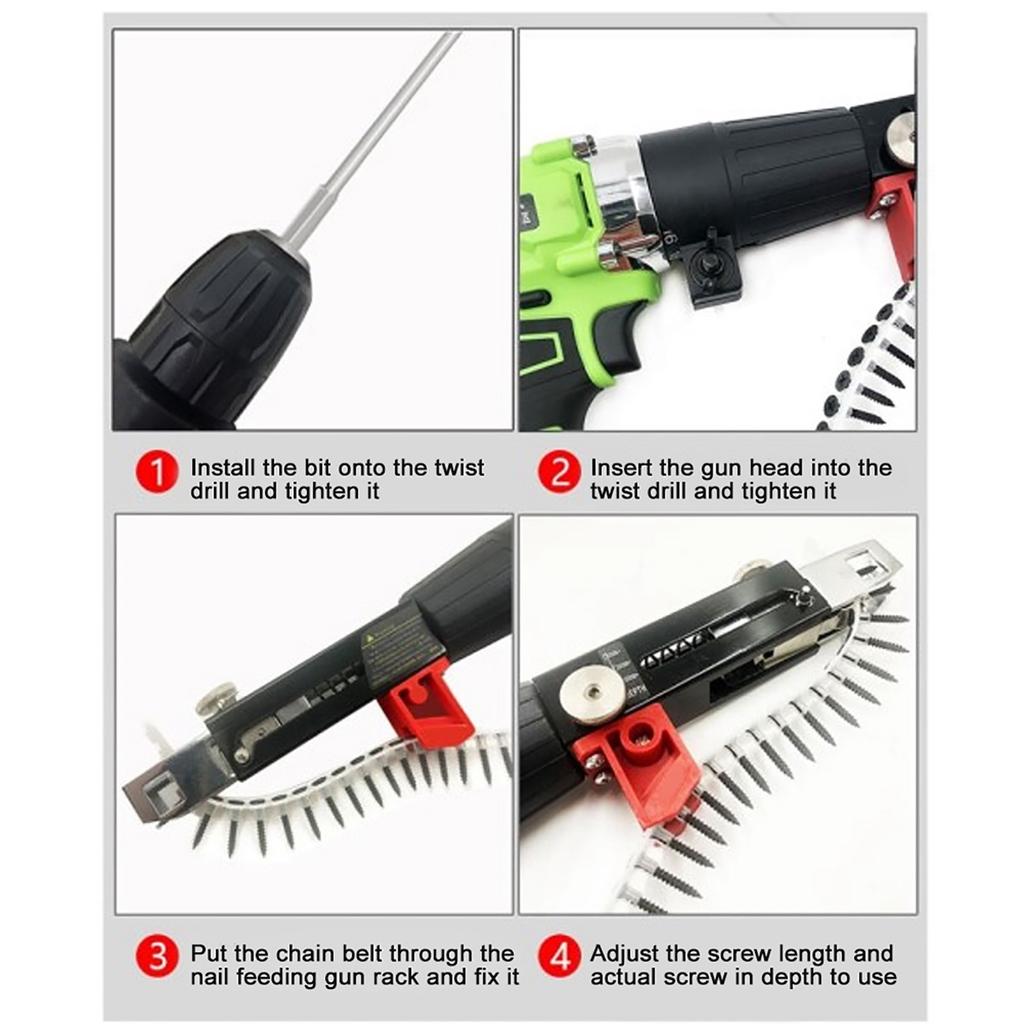 Automatic Chain Nail Gun Adapter Electric Screw Gun Rechargeable Self Tapping Screwdriver For Electric Drill Woodworking Tools