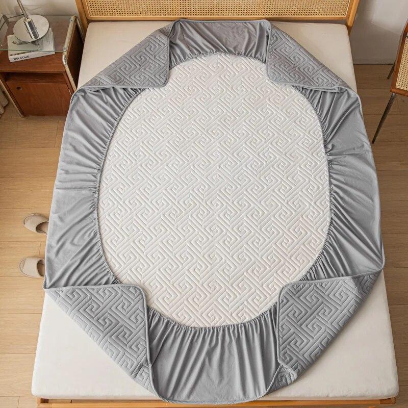 Waterproof Mattress Protector Cotton Padded Thickening Elastic Fitted Sheet Breathable Non-Slip Mattress Cover Machine Washable