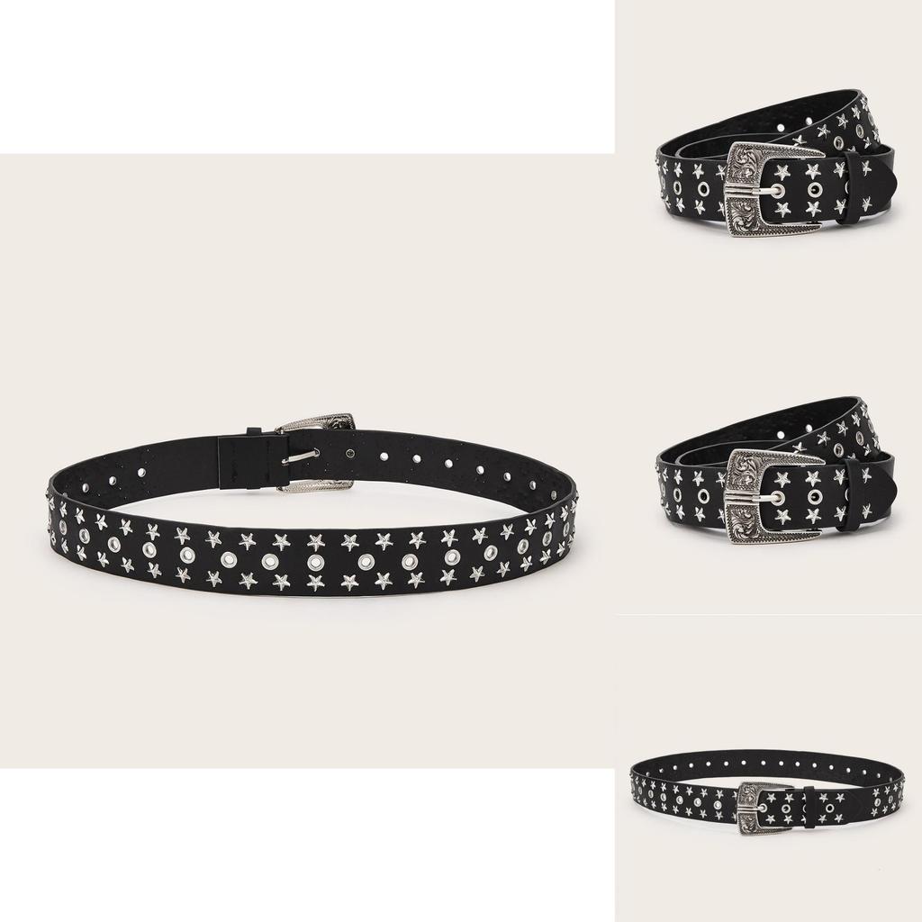 Punk Rock Pu-Ledergürtel Mit Nieten Und Sternkompass-Design Für Modebegeisterte