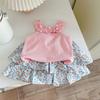 Girls Summer Ruffle Camisole And Floral Skort Set Casual Two Piece Outfit