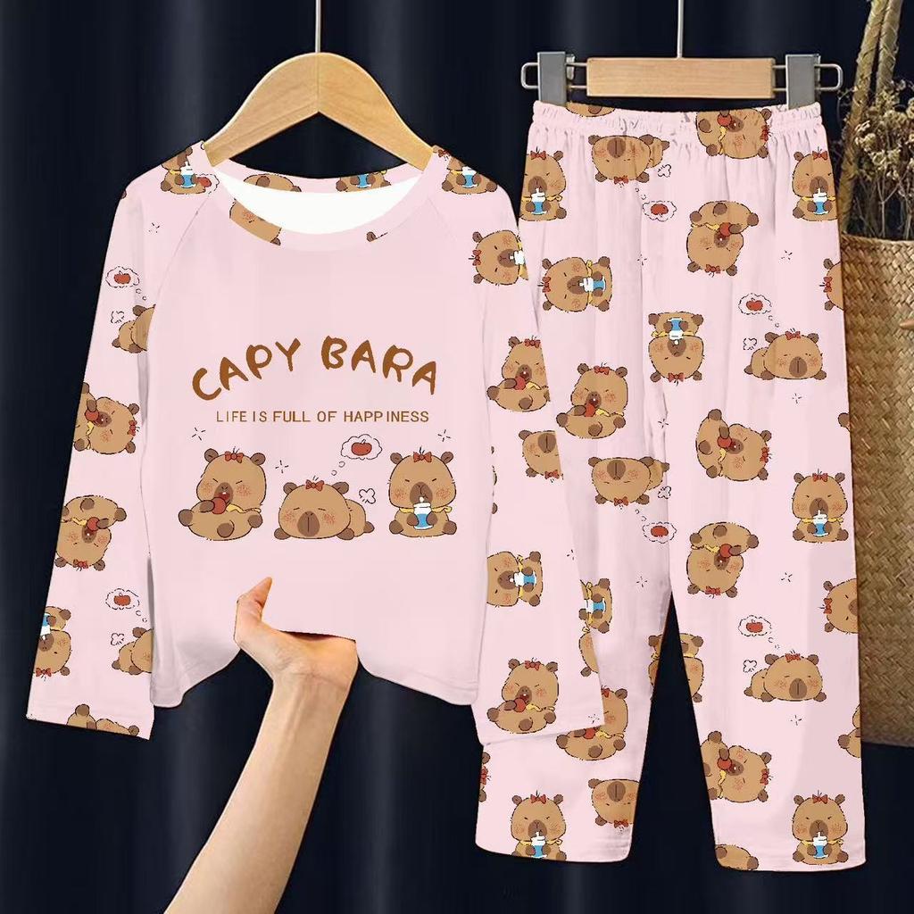 Kids Pajamas Boys Girls Cartoon Print Comfortable Air Conditioner Loungewear Set