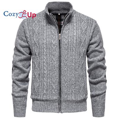 Cardigan casual lavorato a maglia con collo alto e tasche con cerniera intera da uomo