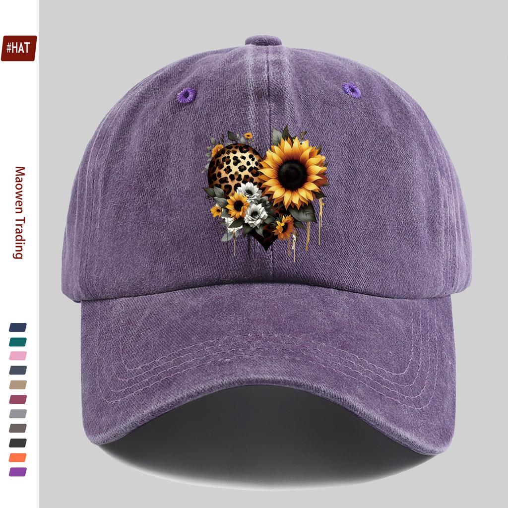 Pc Leopard Print Heart and Sunflower Pattern Baseball Cap Casual Style Sun Hat Comfortable and Lightweight with Adjustable St