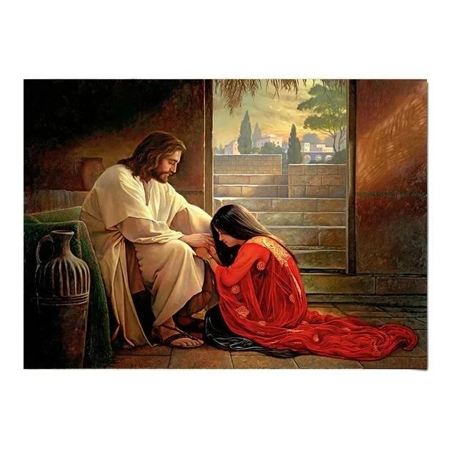 Dio Cristiano Gesù Il Buon Pastore Cristo Credenza Fede La Samaritana Poster Stampe Pittura su Tela Arte da Parete Decorazione Stanza