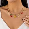 Charm Flower Bowknot Cherry Strawberry Pendant Necklace for Women Fashion Gold Color Metal Choker Chain Dainty Party Jewelry