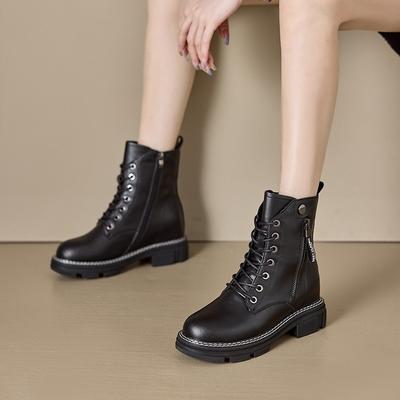 Herbst Leder Martin Stiefel Damen Seitenreißverschluss Damen Lederstiefel Dicksohlige Innen höhenerhöhende Freizeitschuhe