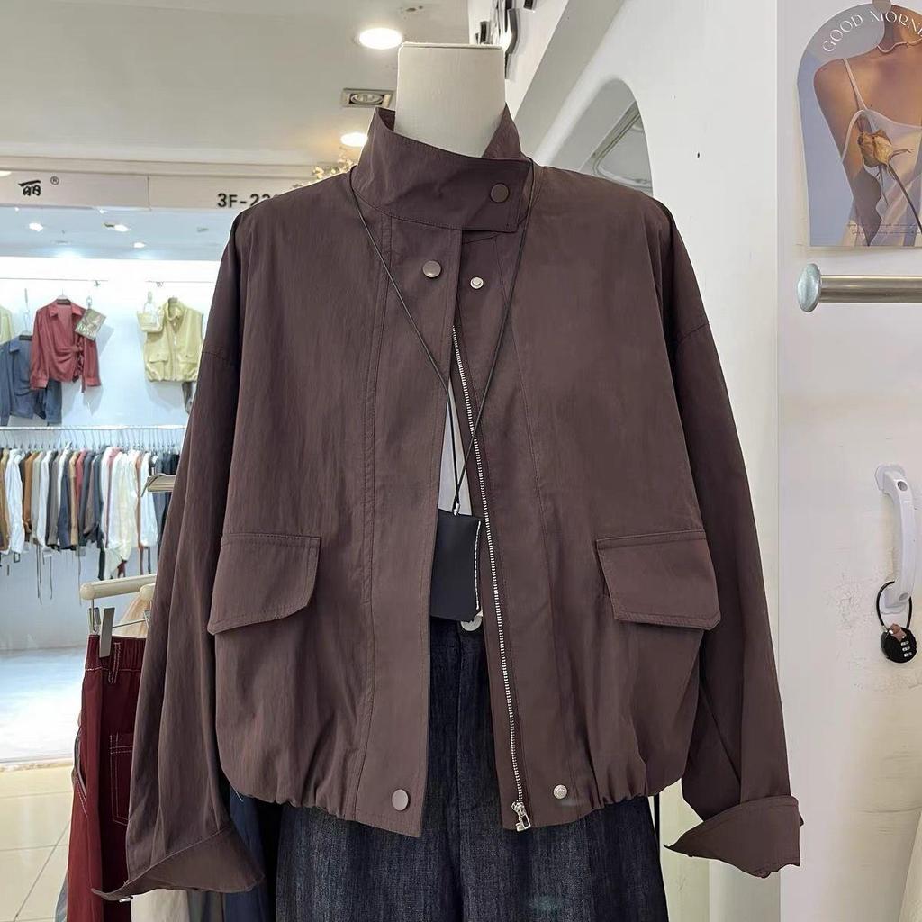 Spring 2025 Women's Loose Casual Chic Stand-Up Collar Jacket - Hong Kong Style