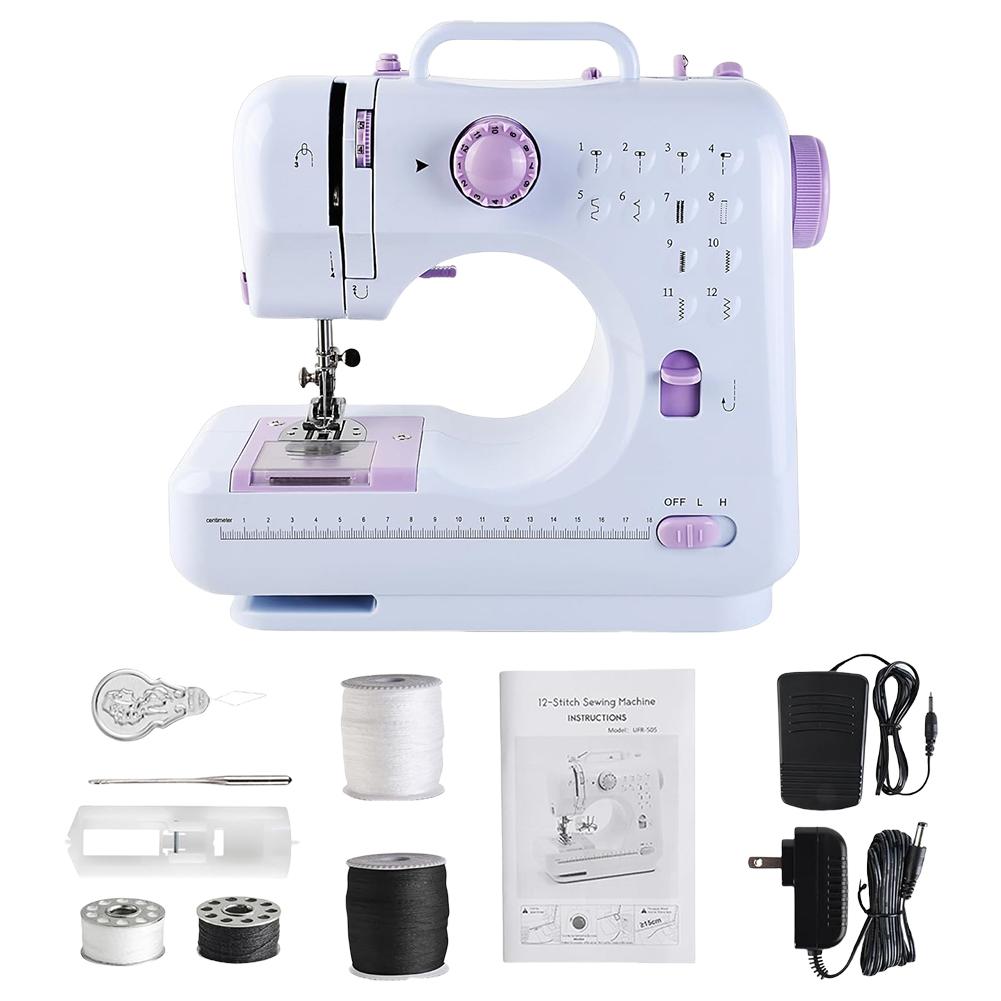 505A Household Mini Sewing Machine Double Speeds Small Sewing Machine 12 Built-In Stitches Travel Sewing Machines for Beginners