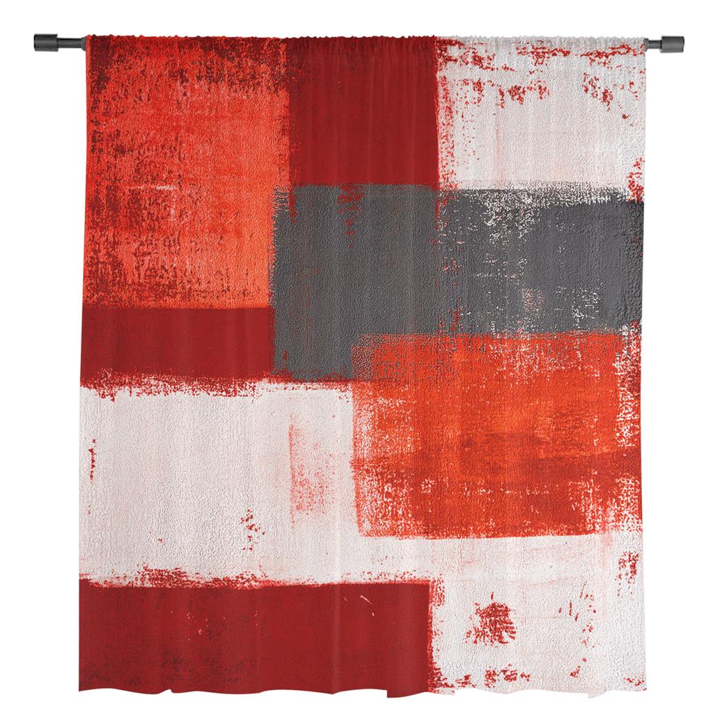 Oil Painting Abstract Geometric Red Sheer Curtains for Living Room Decoration Window Curtains Kitchen Tulle Voile Curtains