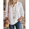 Moda Scollo a V Larga Lavorata a Maglia Donna Camicetta da Ufficio Elegante Primavera Autunno Casual Nuova Bianca da Pendolare Top Ricamato in Pizzo Semplice Camicia in Chiffon Abbigliamento