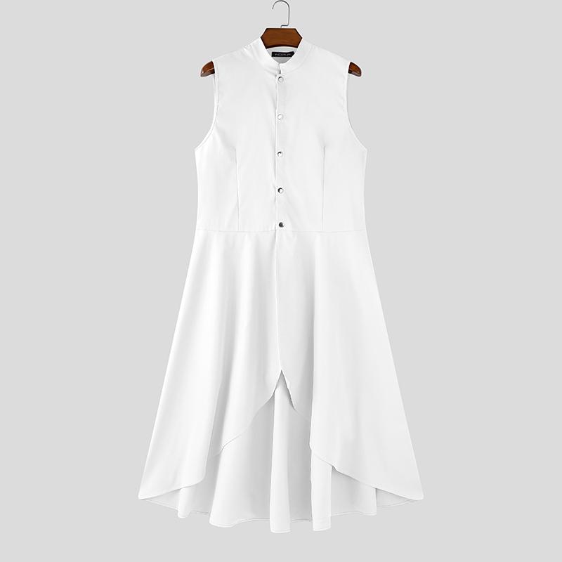 INCERUN Herren Ärmellos Knöpfe Schlitze Unregelmäßig Falten Lang Westen Oberteile