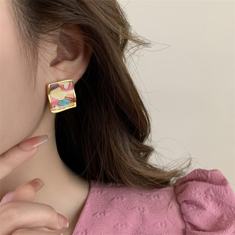 French Drip Glaze Heart Stud Earrings for Women - 2025 New Niche Design, Simple and Fresh Style