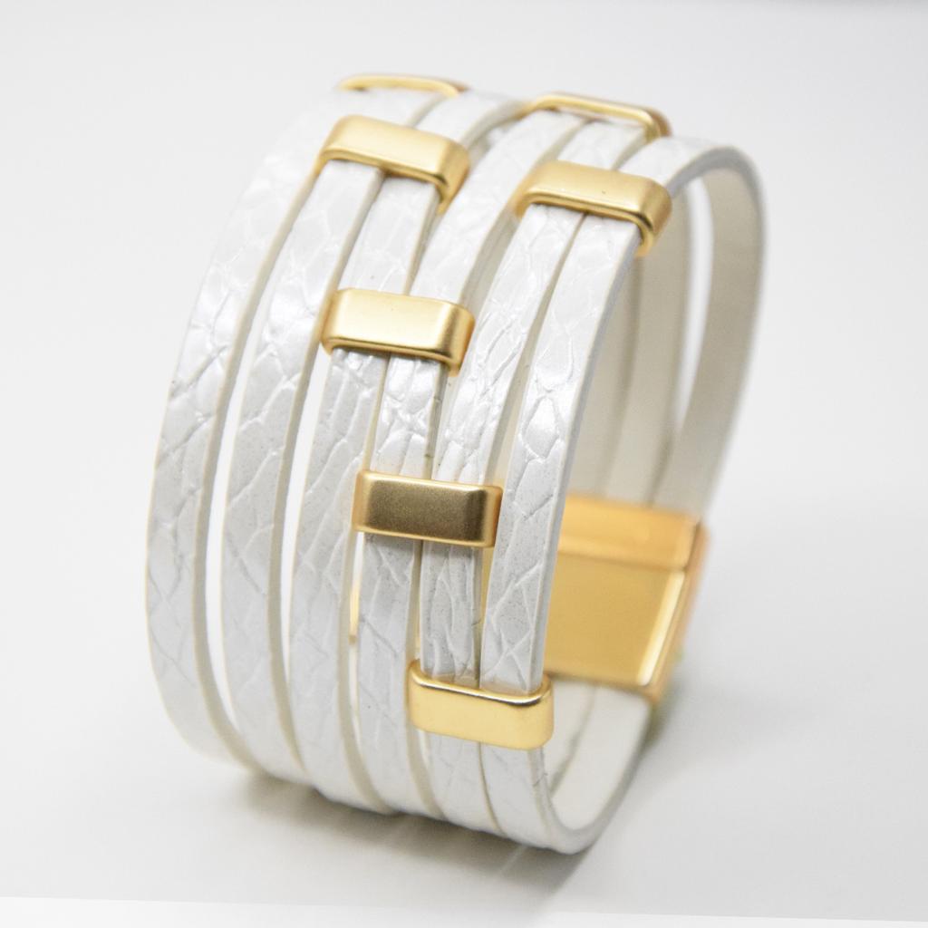 Bohemian Multi Layered PU Leather Bracelet Retro Magnetic Buckle Bangle