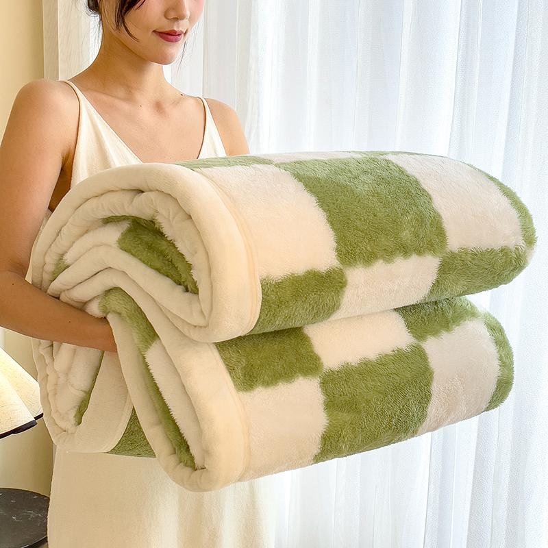 Checkerboard Double Layer Fleece Blanket Autumn Winter Warm Thick Plush Blanket for Bed Single Double Fluffy Soft Throw for Sofa