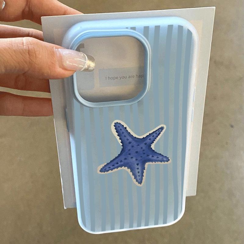 Blue Striped Starfish Pattern Phone Case For iPhone 17 16 Pro Max 16e 15 14 Plus 13 12 11 Pro Air XR X XS 7 8 Plus Soft Cover