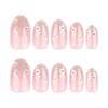 24 Pcs Short Round Press On Nail Flowers False Nail Simple Acrylic Nail Glittering Full Cover Stick On Nail for Woman
