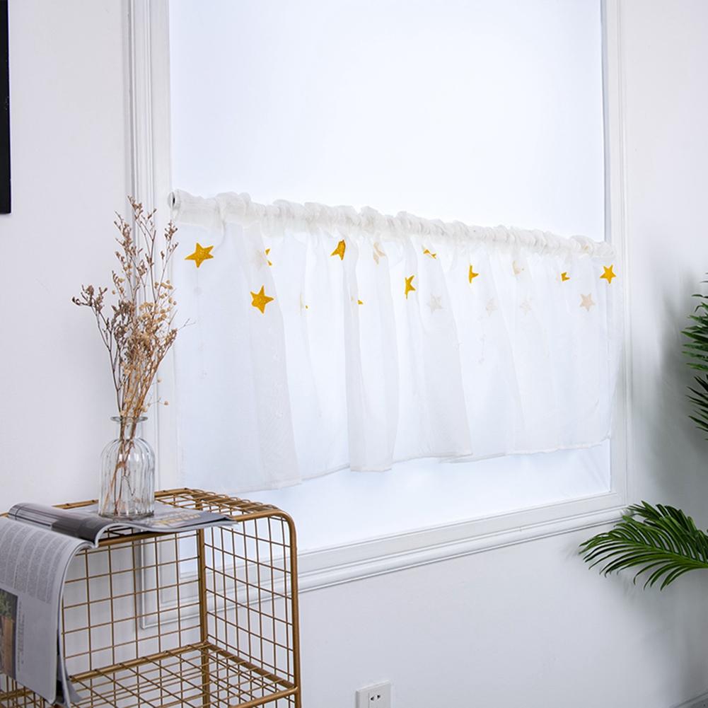 Kitchen Tiers Cabinet Embroidery Curtain Short Curtain Half  Window Treatment(Yellow Stars)
