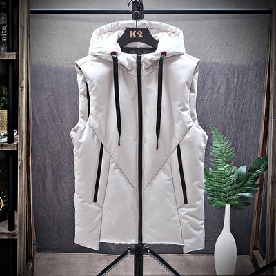 Autumn and Winter New Style Vest Cotton Coat Men's Trendy Slim Hooded Sleeveless Cotton Coat Solid Color Jacket for Men