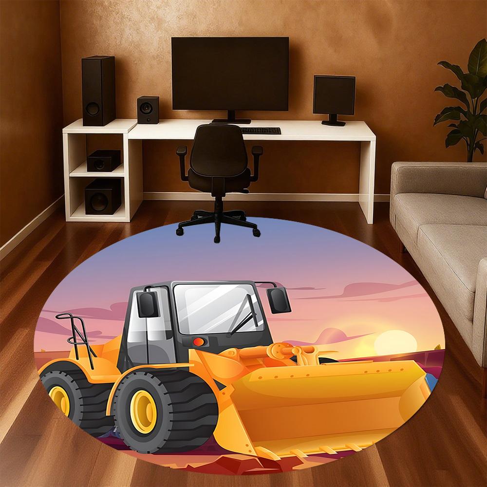 1pc bulldozer construction Round Chair mat Area Rug - Non-Slip, Floor Mat for Office, Bedroom, and Indoor Decor c1125414