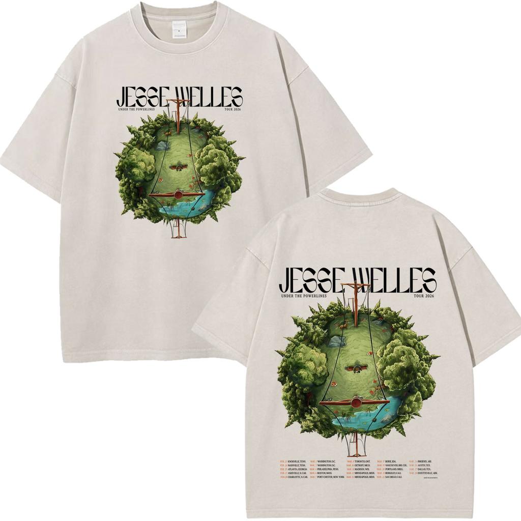 Vintage Washed Tshirt Jesse Welles Under The Powerlines Tour Print Tshirt Unisex Aesthetic Trendy Casual Cotton Tshirts