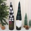 Holiday Home Gift Presentation Christmas Wine Bottle Cover, Fluffy Artificial Beards Decor, Plaid Gnome Seasonal Accessories Toppers for Table