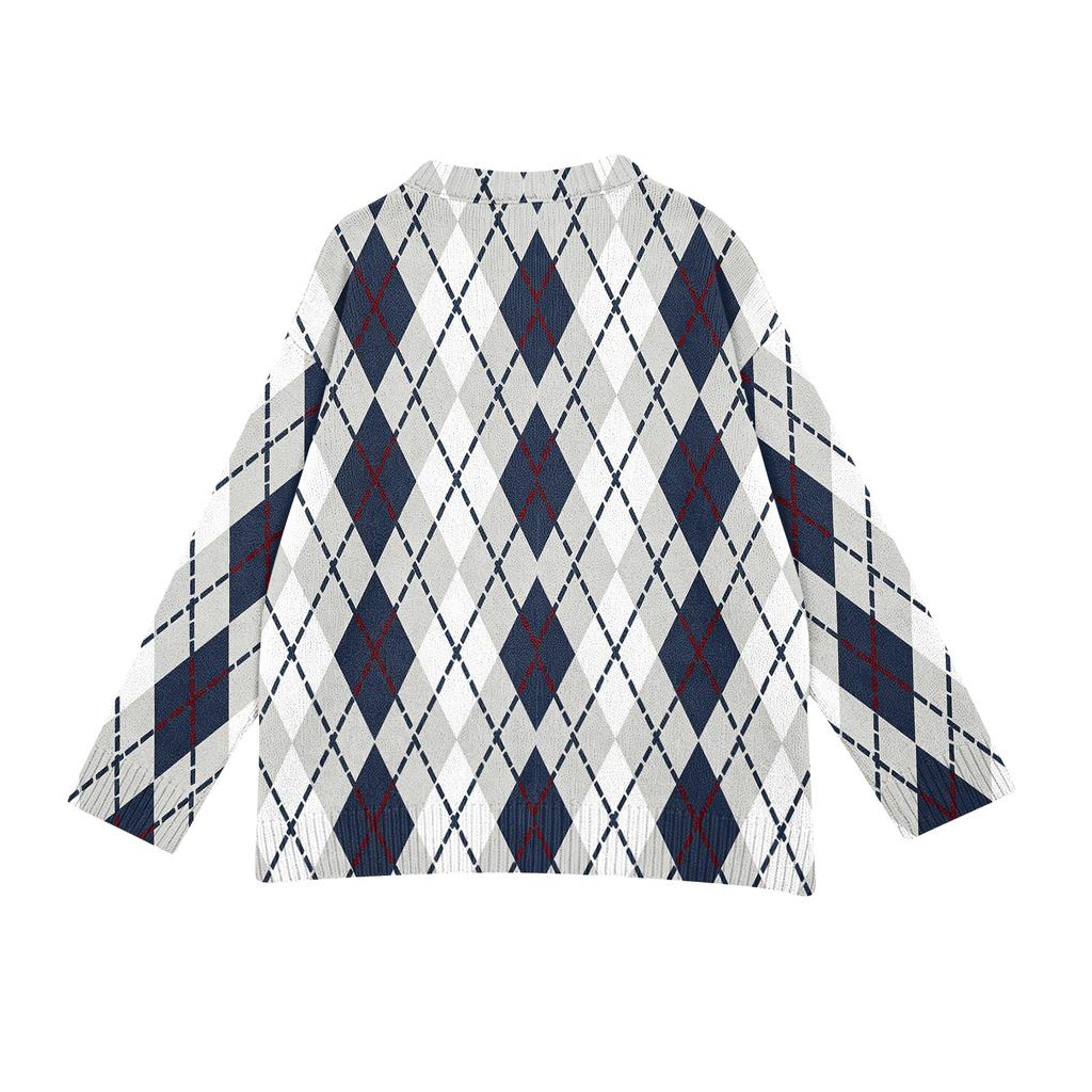 Women's Casual Plaid Print Long Sleeve Button Front Knit Cardigan Sweater Outerwear