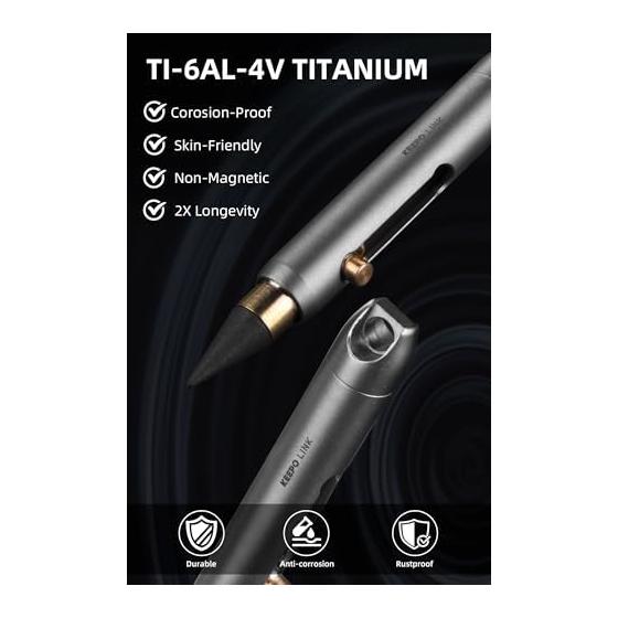 KEEPO LINK Keychain Mini Reusable Titanium Mechanical Pencil (2 Refills Included) | EDC, Office, Outdoor, School Supplies OLP01 (Black)