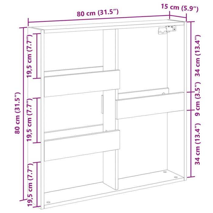 VidaXL Armoire murale chêne sonoma 80x15x80 cm bois d'ingénierie, armoire murale flottante, étagère murale, vitrine murale, 854546