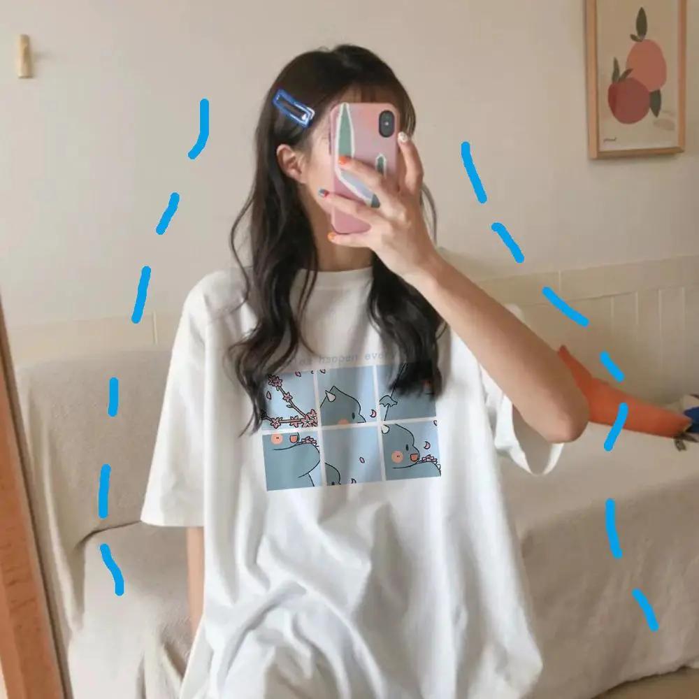 Women T Shirt Summer Short Sleeve Oversized Tshirt Cartoon Printed Tshirts Casual Simple Wild Harajuku TShirt Female Clothing S