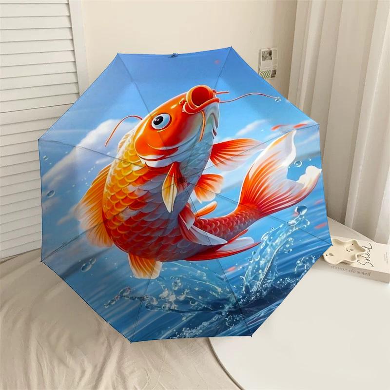 

1PC Koi fish Automatic Open/Close Umbrella with Windproof, 8-Rib Sturdy Canopy, Durable Ribs, Fashionable Design, Outdoor Accessory, Fun Prin, Holiday