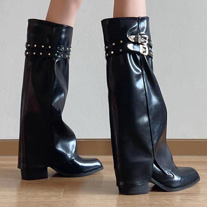 2026 Women Chunky High Boots Pointed Toe Shoes Sexy Lady Dress Gladiator Autumn New Trend Retro Fad Woman Boots Goth Botas Mujer
