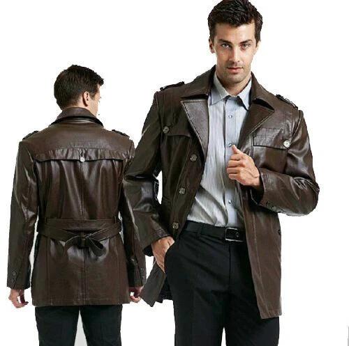 Brown Genuine Lambskin Leather Men Halloween Casual Trench Coat Stylish Formal