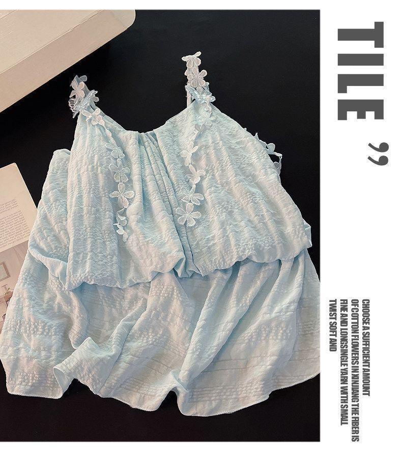 2026 Women's Summer Nightgown: Built-in Bra, Cloud Cotton, Butterfly Flower, Spaghetti Strap, Sexy Home Wear Set
