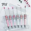 Fun Office Supplies Diamond Beadable Pens, Bling Rhinestone Beaded DIY Plastic Bead Pen, Crystal Sparkly Bow Pen Shaft Black Ink Ballpoint Pens