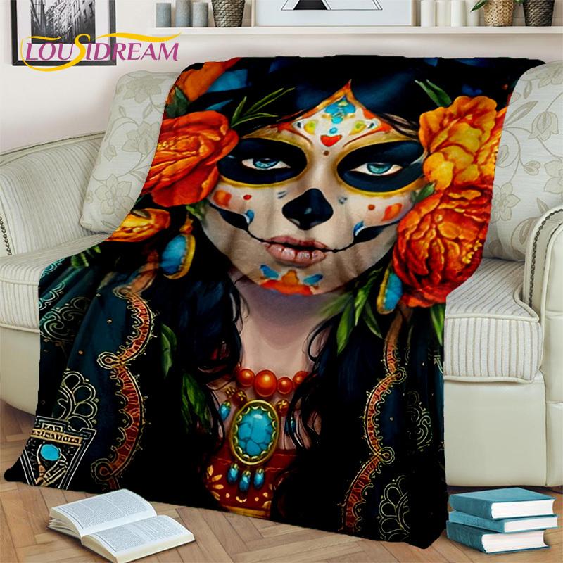 Horror Gothic Weiblicher Schädel Totes Mädchen Decke, Weiche Überwurfdecke für Zuhause Schlafzimmer Bett Sofa Picknick Reise Büro Überdecke Kind