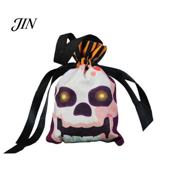 Holiday Themed Candy Holder Halloween Pumpkin Ghost Tote Bag, Trick or Treat Bag with Double Sided Print Side Print, Sturdy Reusable Party Favor Gift