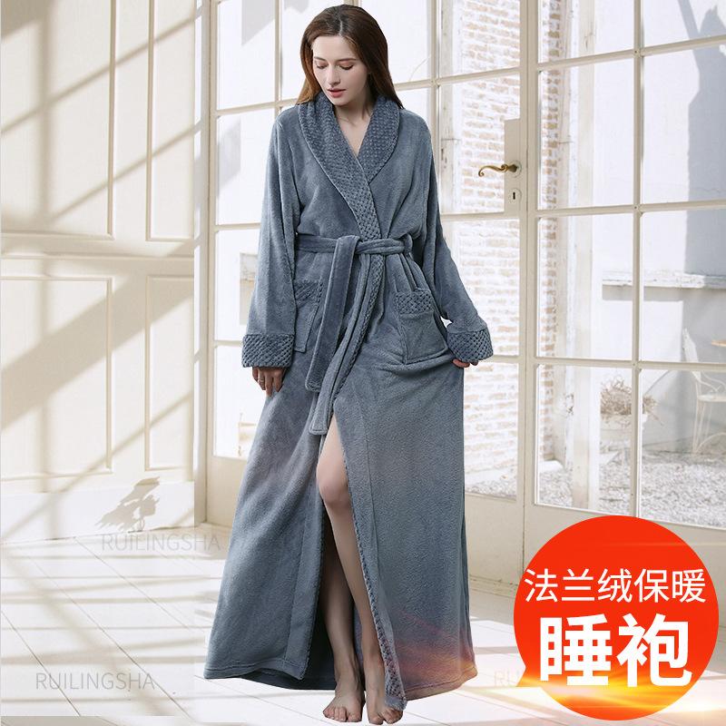 Autumn And Winter Thickened Cotton Towel Material Bathrobe Women'S Long Couple Warm Nightgown Men'S Large Size Pajamas Couple