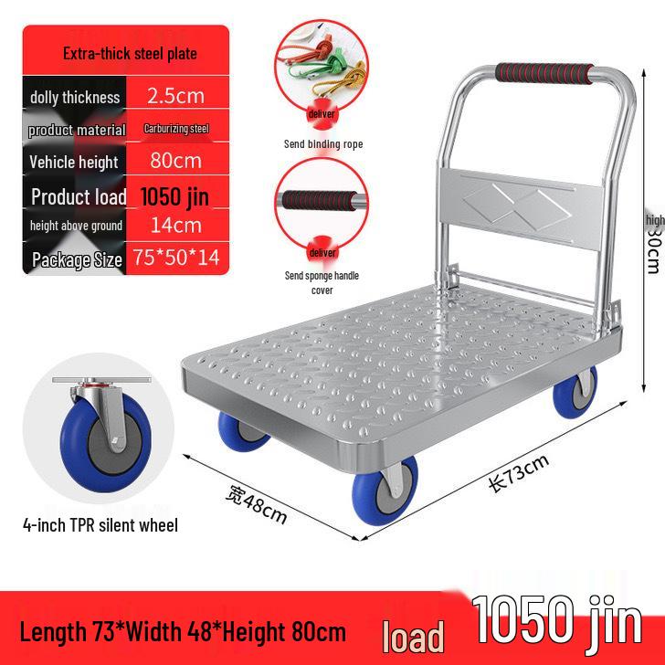 Silent Foldable Handcart Trolley with Swivel Wheels - Heavy-Duty Flatbed Truck