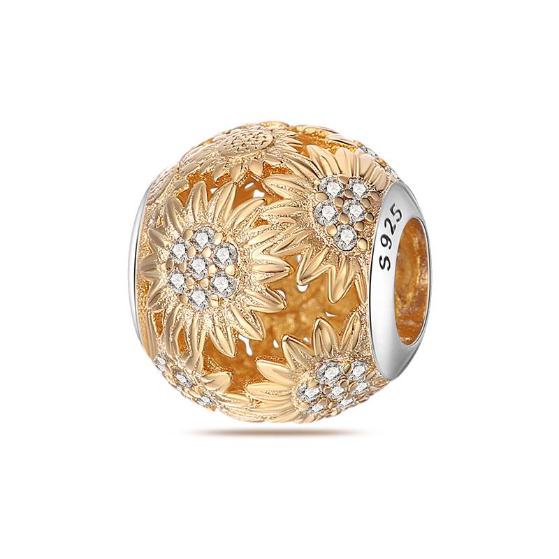 Copper Craft Plum Blossoms Azaleas Sunflowers Cherry Blossoms Sparkling Zircon Beads Charms Birthday Diy Exquisite Jewelry