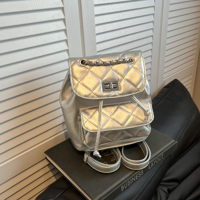 Rautenketten-Rucksack Damen Nischendesign Mode Bucket Bag Lässig Koreanische Version Schultasche Premium Reiserucksack