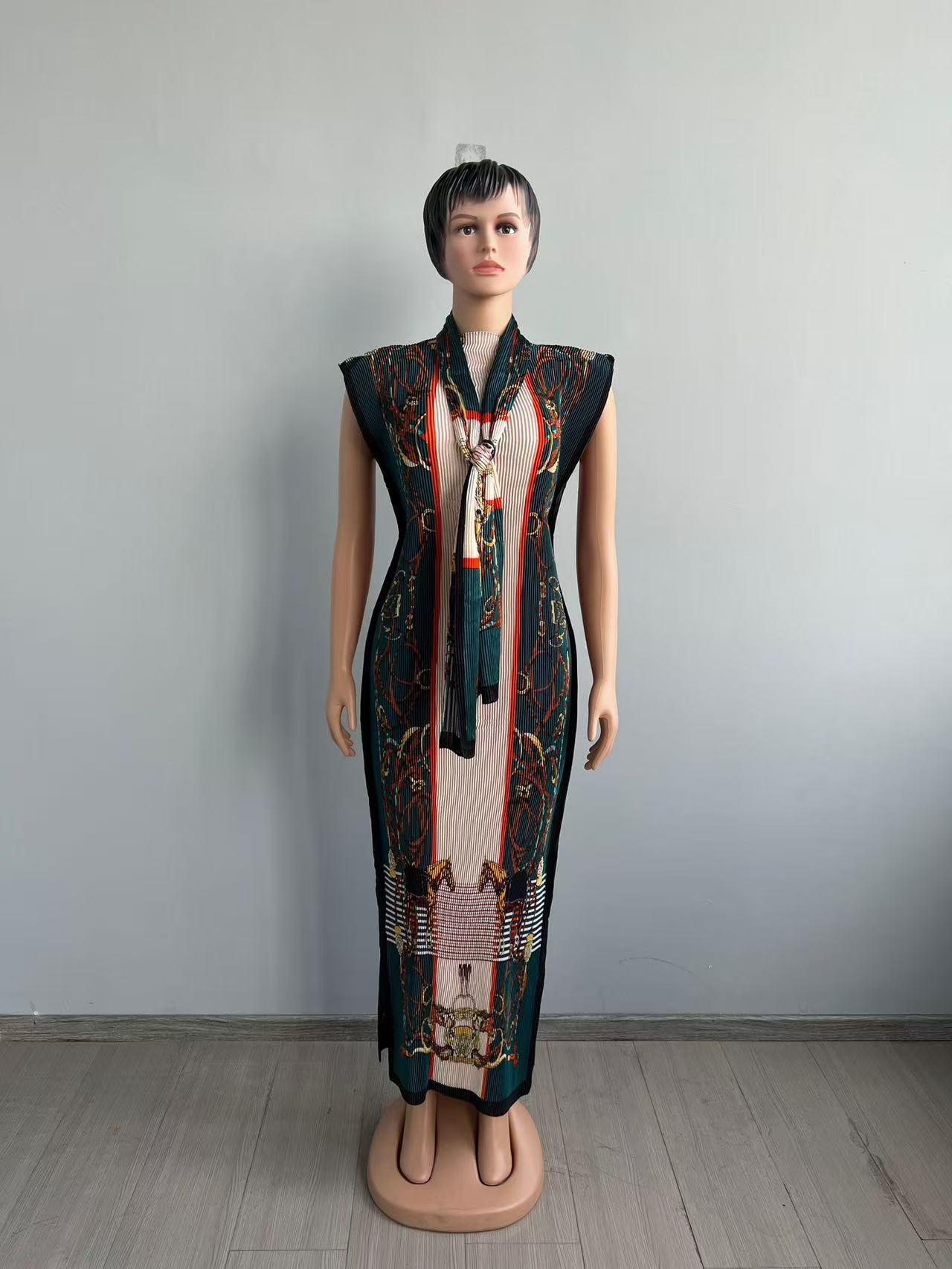 Miyake Pleats European Style Plus Size Printed Dress One Size